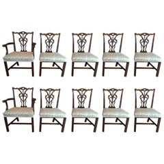 Set of Ten Chippendale Chairs, Eight Side and Two Armchairs, 20th Century