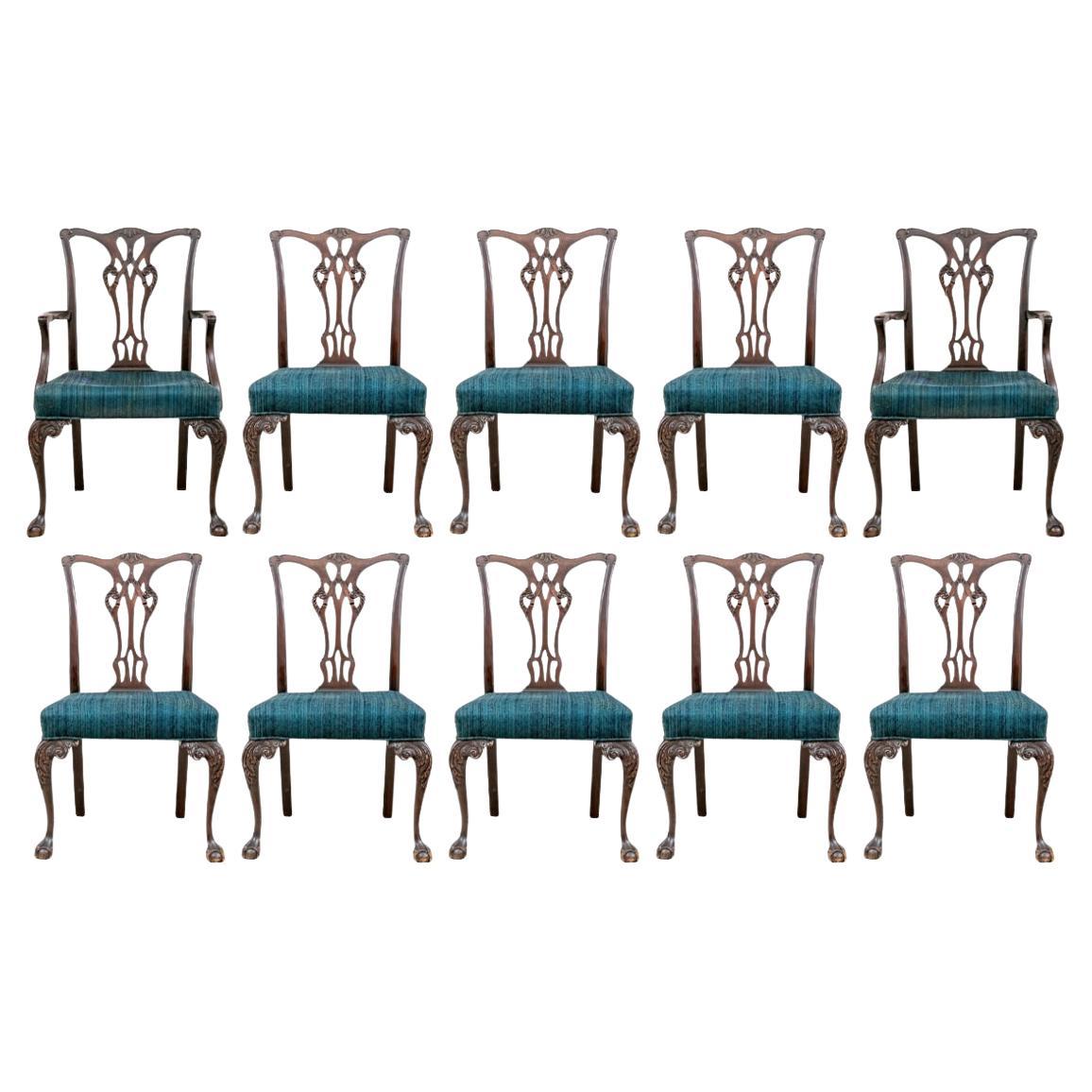 Set Of Ten Chippendale Style Dining Chairs for Restoration