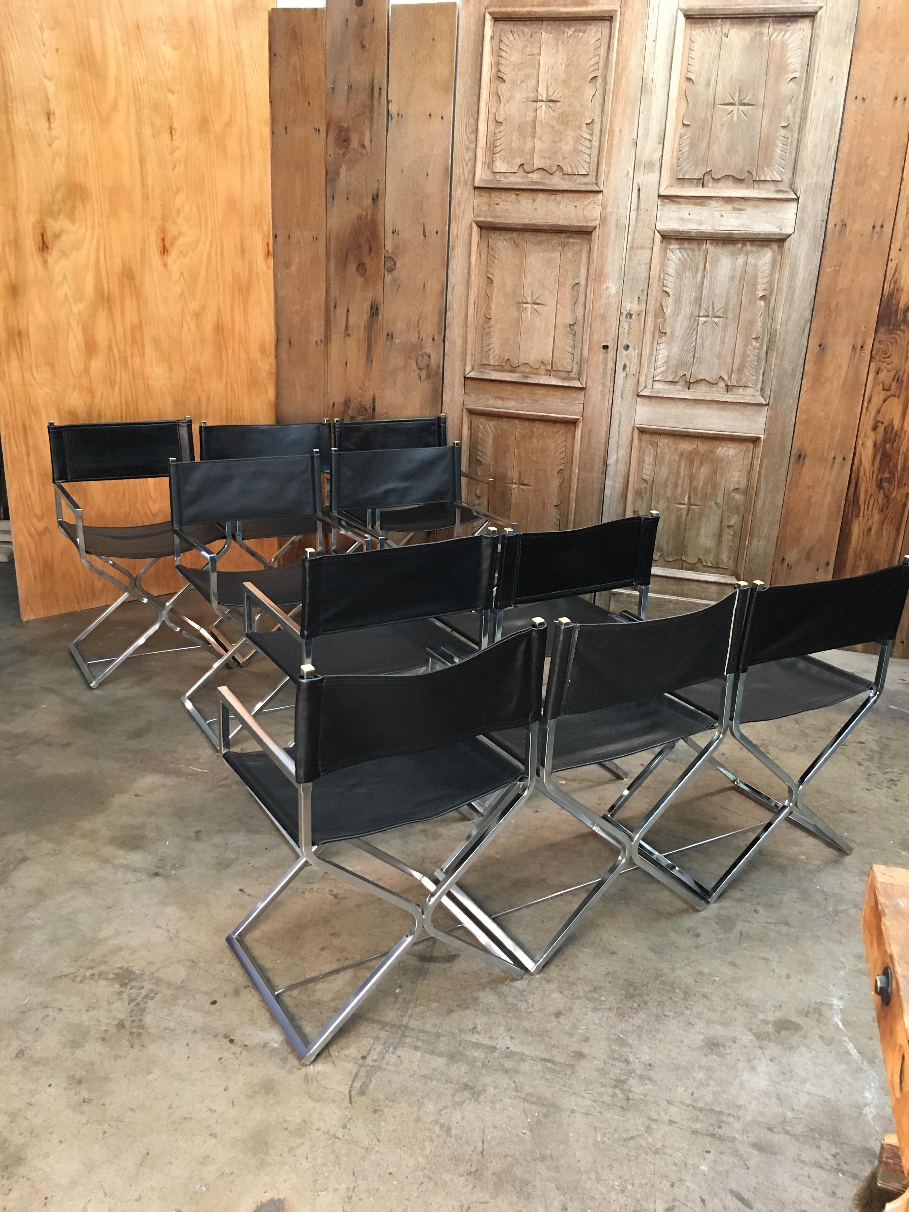 Set of Ten Chrome Director Style Chairs, 1970s 3