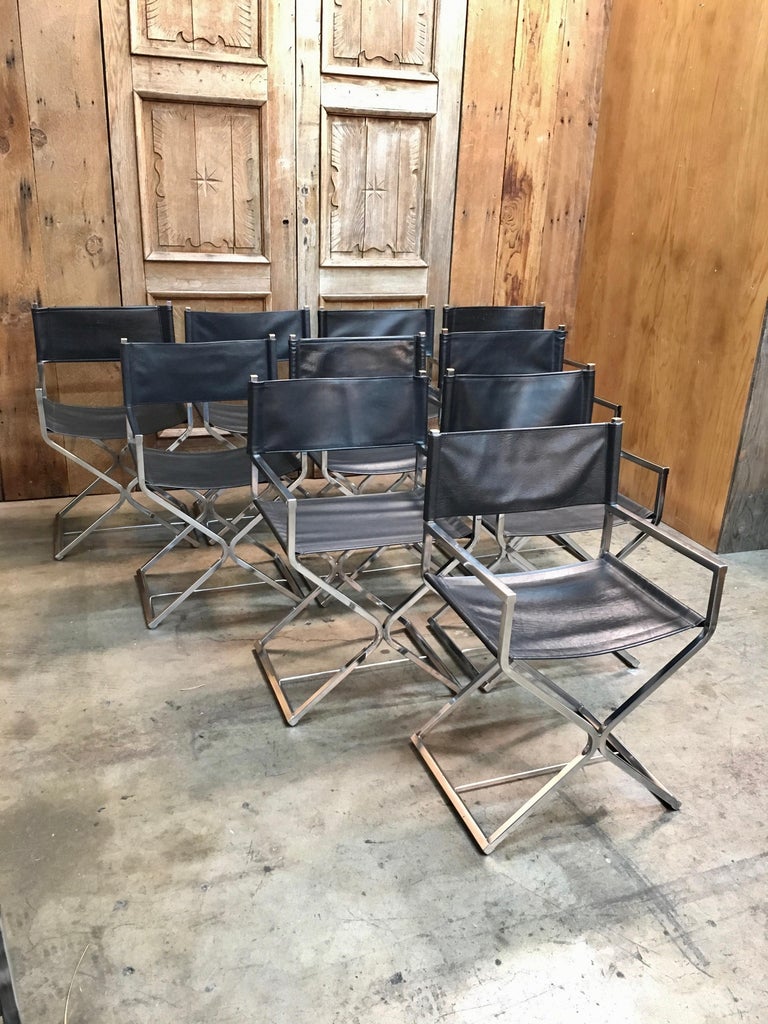 Set of Ten Chrome Director Style Chairs, 1970s For Sale at 1stDibs