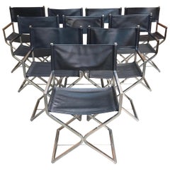 Set of Ten Chrome Director Style Chairs, 1970s