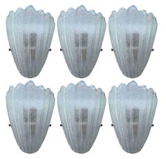 Set of Ten Clear Graniglia Shield Murano Glass Sconces. Italy, 1960's.
