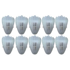 Set of Ten Clear Graniglia Shield Murano Glass Sconces. Italy, 1960's.