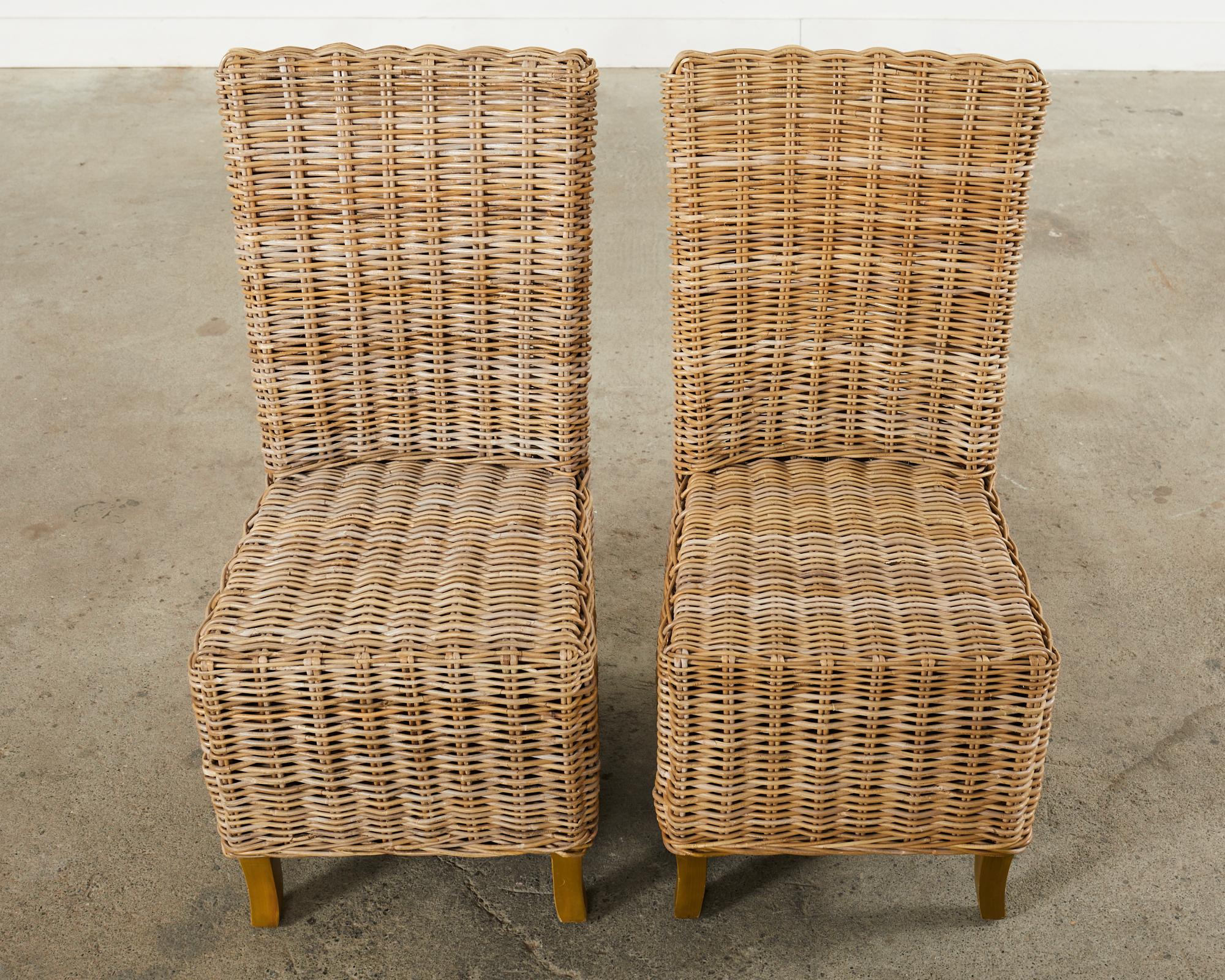 Contemporary Set of Ten Coastal Organic Modern Rattan Wicker Dining Chairs