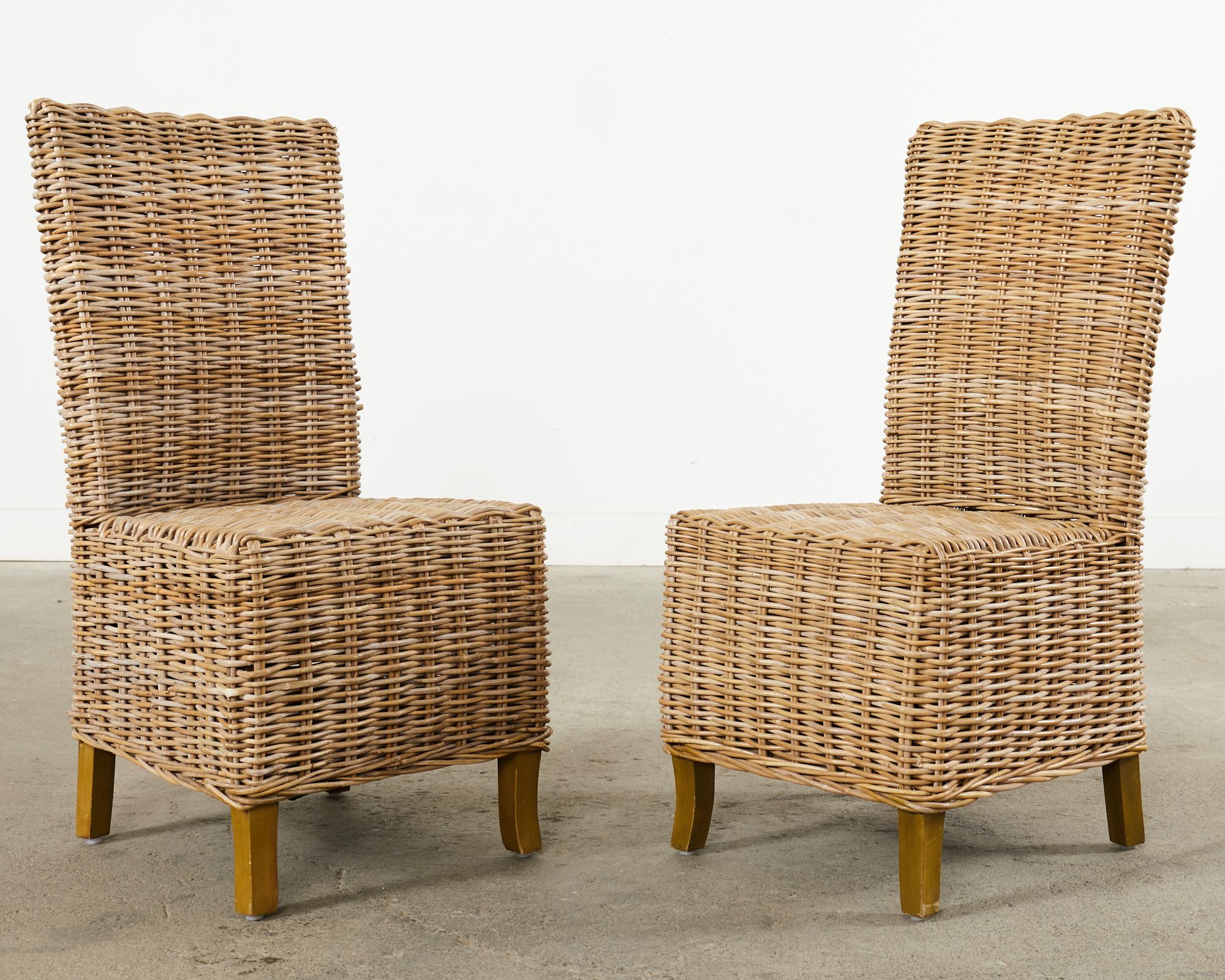 Set of Ten Coastal Organic Modern Rattan Wicker Dining Chairs 1