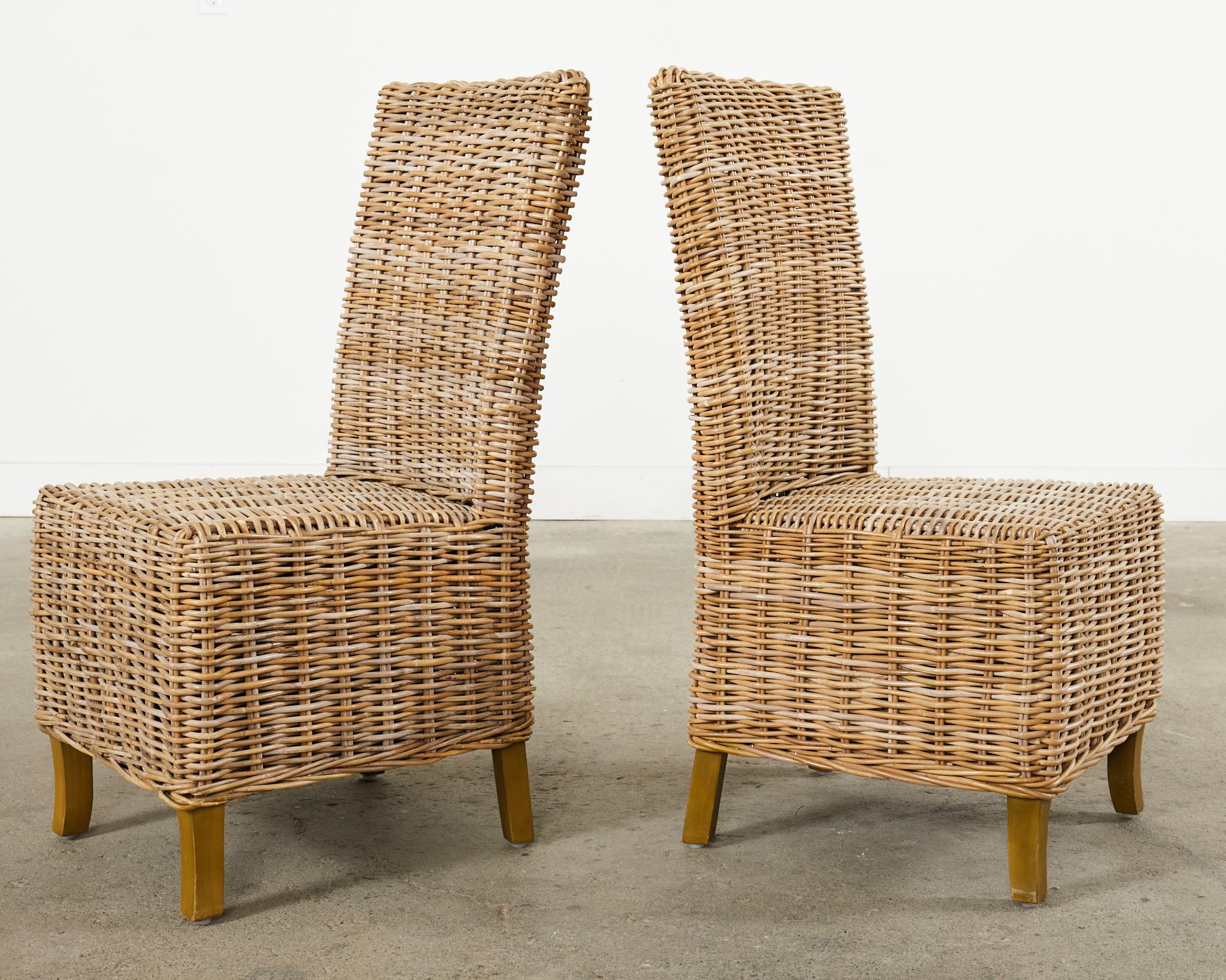 Set of Ten Coastal Organic Modern Rattan Wicker Dining Chairs 2