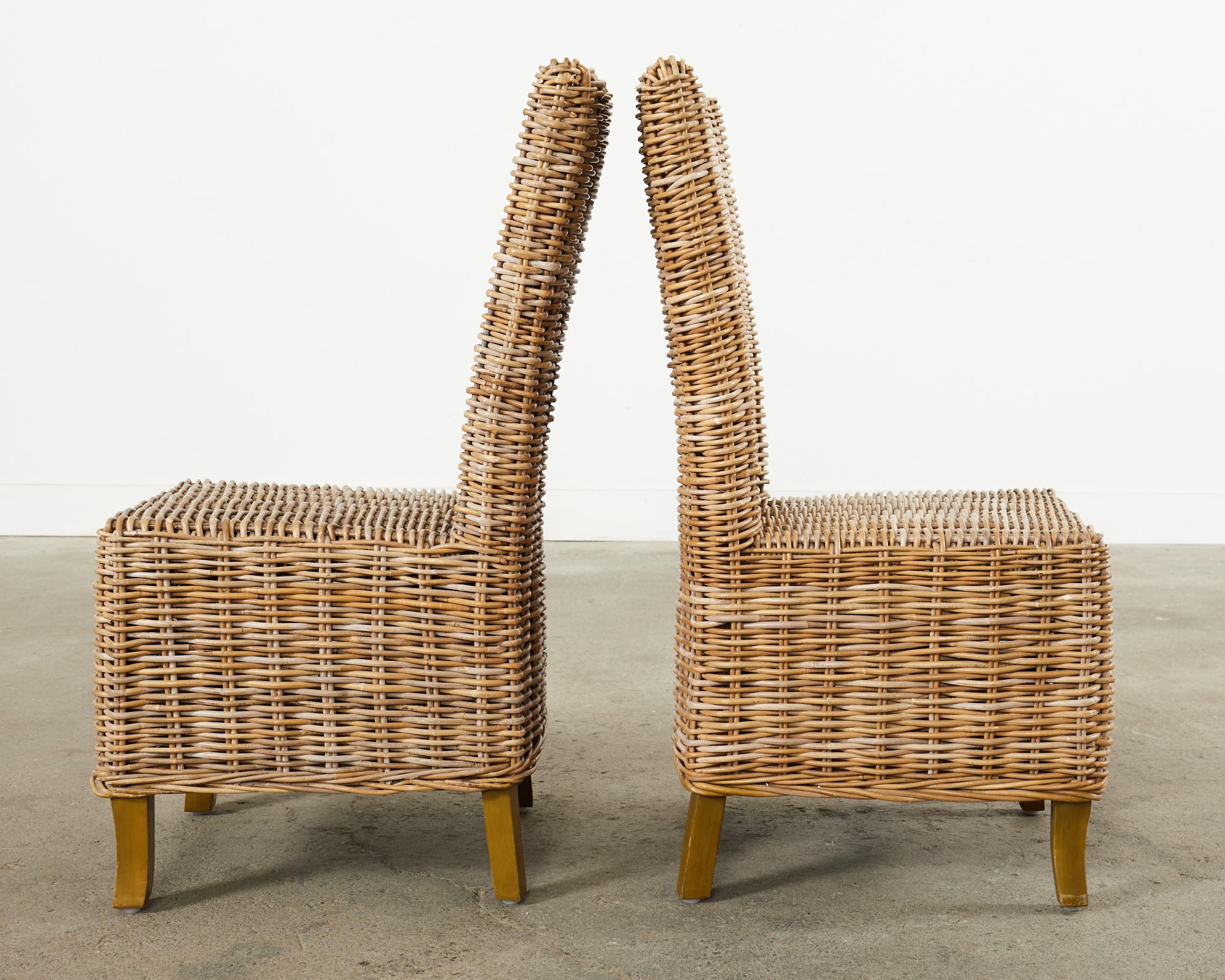 Set of Ten Coastal Organic Modern Rattan Wicker Dining Chairs 3