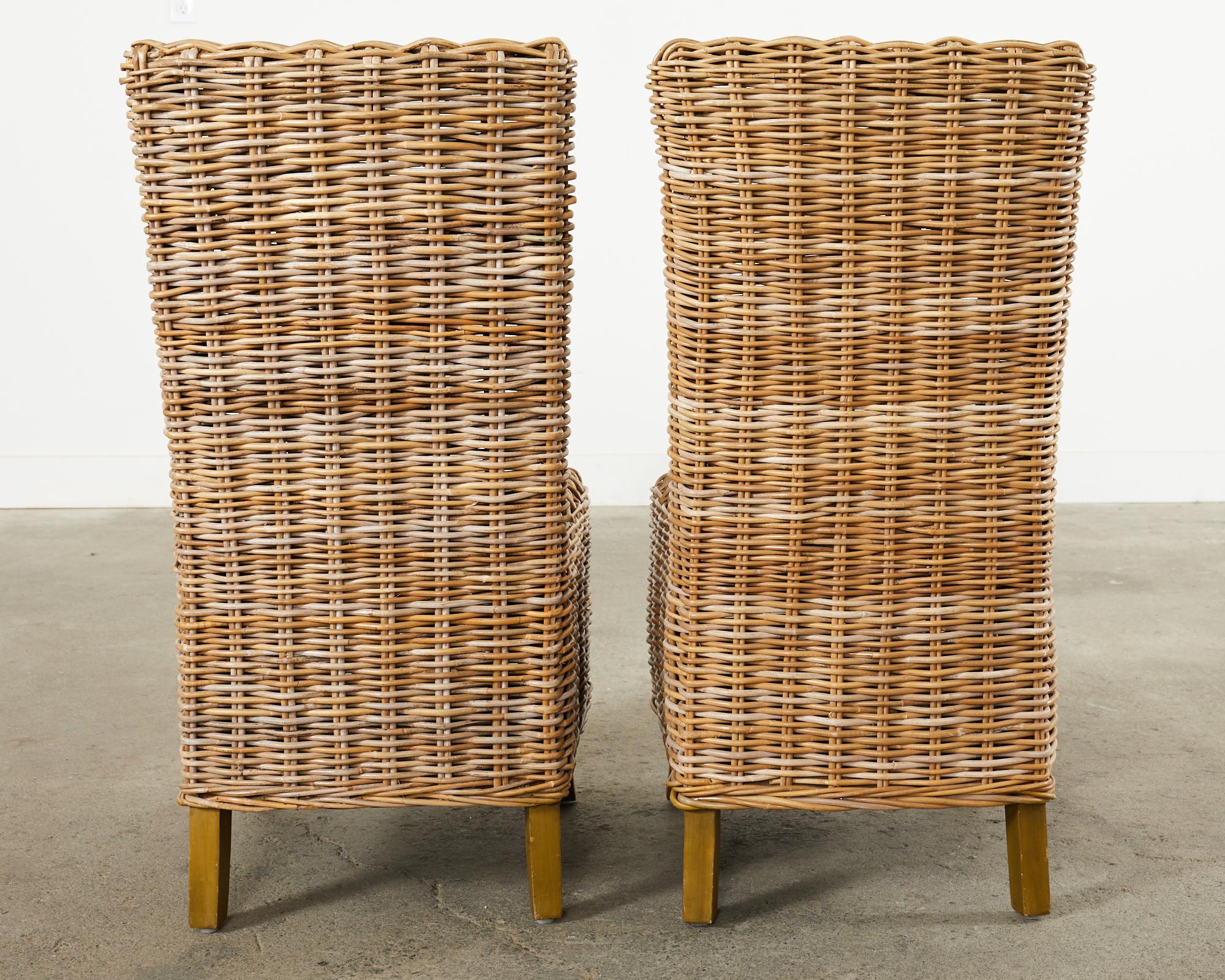 Set of Ten Coastal Organic Modern Rattan Wicker Dining Chairs 4