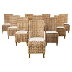 Set of Ten Coastal Organic Modern Rattan Wicker Dining Chairs
