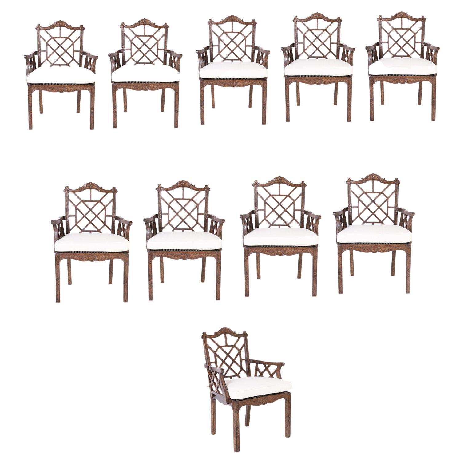 Set of Ten Cockpen or Chinese Chippendale Style Armchairs