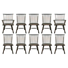 Set di dieci sedie da pranzo contemporanee in stile Windsor in finitura nera