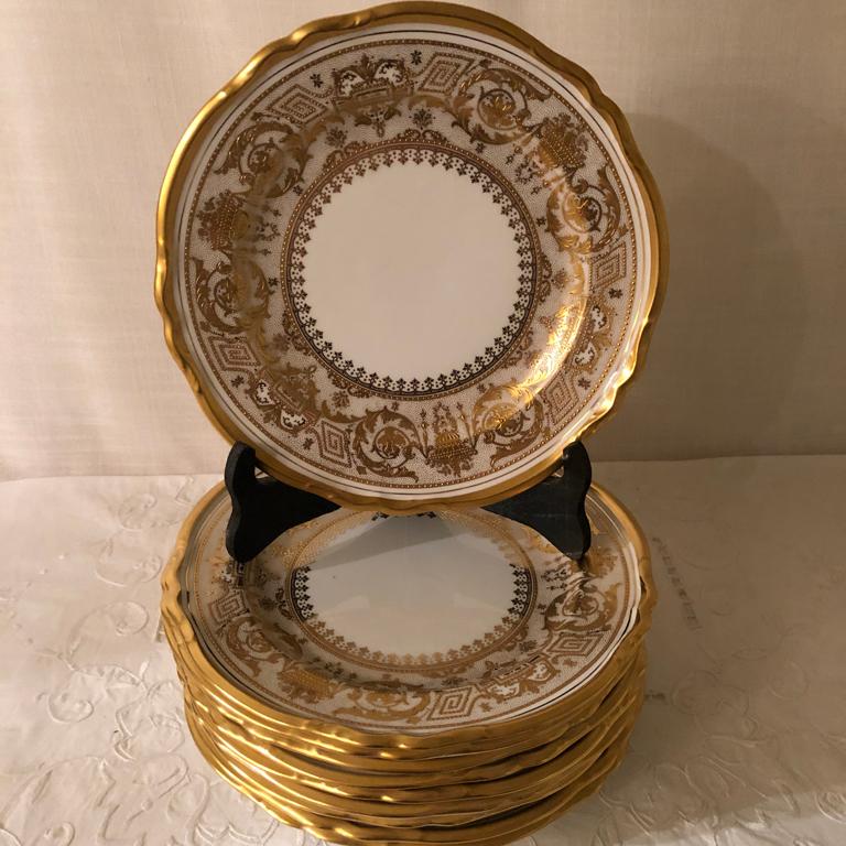 Rococo Set of Ten Copelands China Dessert Plates with Raised Gilding