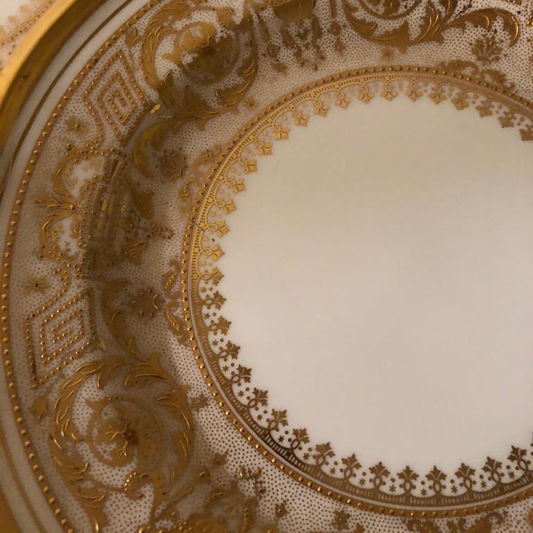 English Set of Ten Copelands China Dessert Plates with Raised Gilding