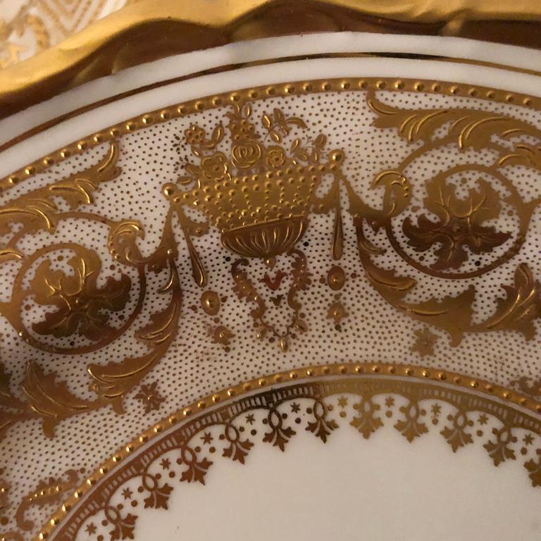 Gilt Set of Ten Copelands China Dessert Plates with Raised Gilding