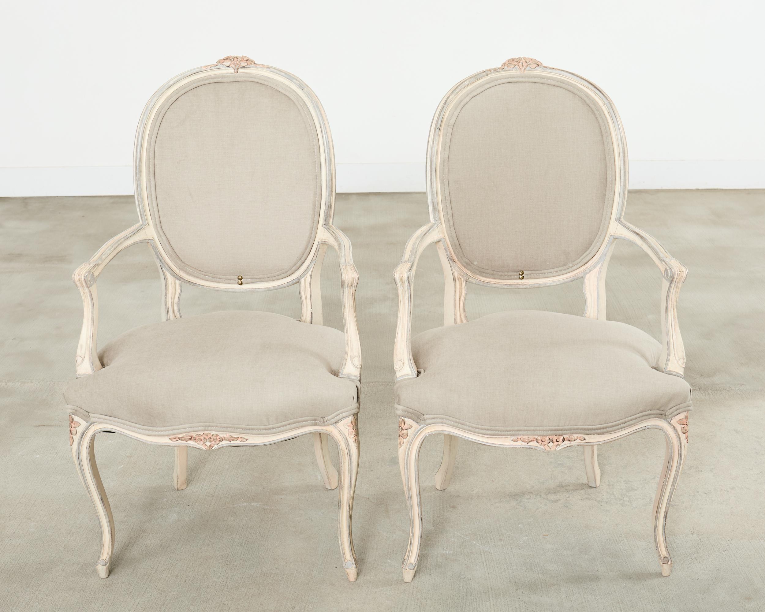 Fabric Set of Ten Country French Provincial Louis XV Style Dining Chairs For Sale