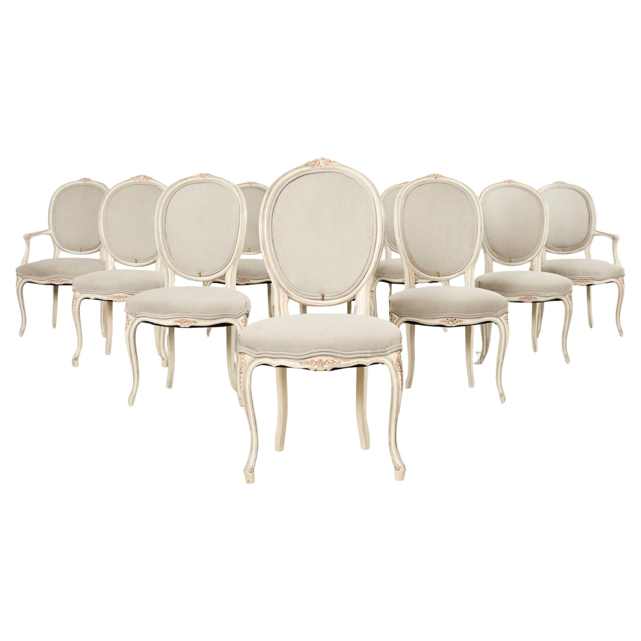 Set of Ten Country French Provincial Louis XV Style Dining Chairs For Sale