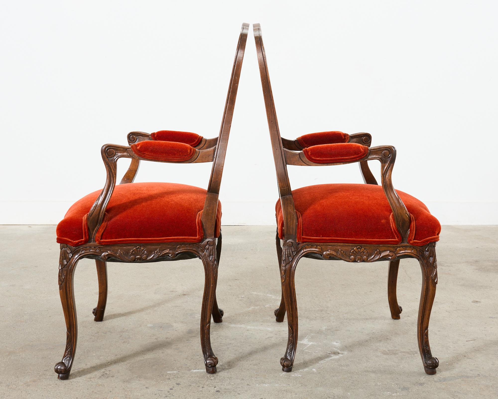 Set of Ten Country French Provincial Style Walnut Mohair Dining Chairs 4