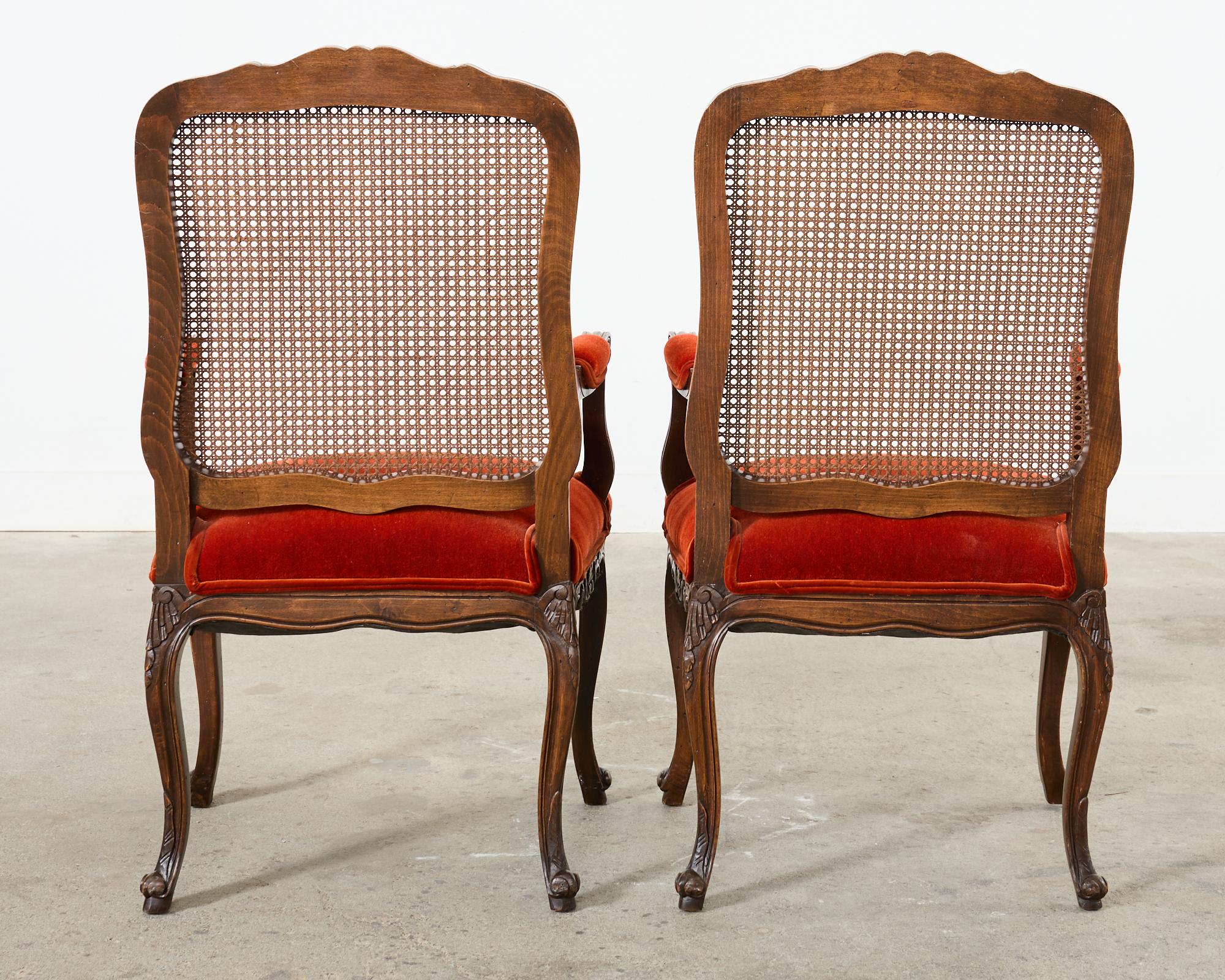 Set of Ten Country French Provincial Style Walnut Mohair Dining Chairs 5