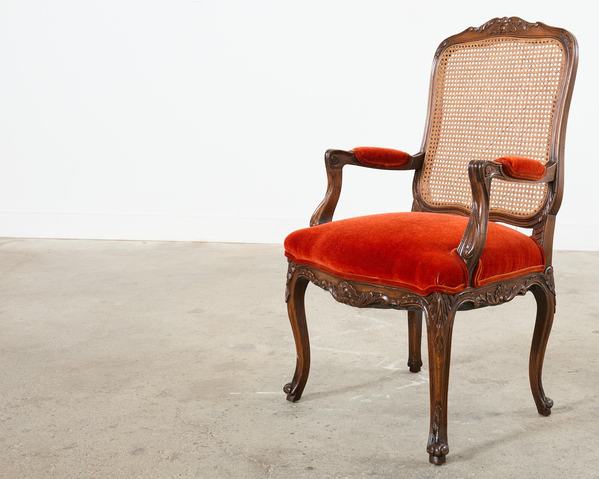 Set of Ten Country French Provincial Style Walnut Mohair Dining Chairs 7