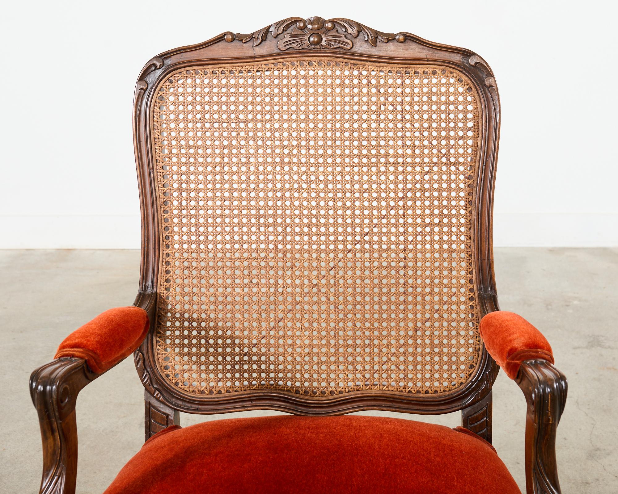 Set of Ten Country French Provincial Style Walnut Mohair Dining Chairs 8