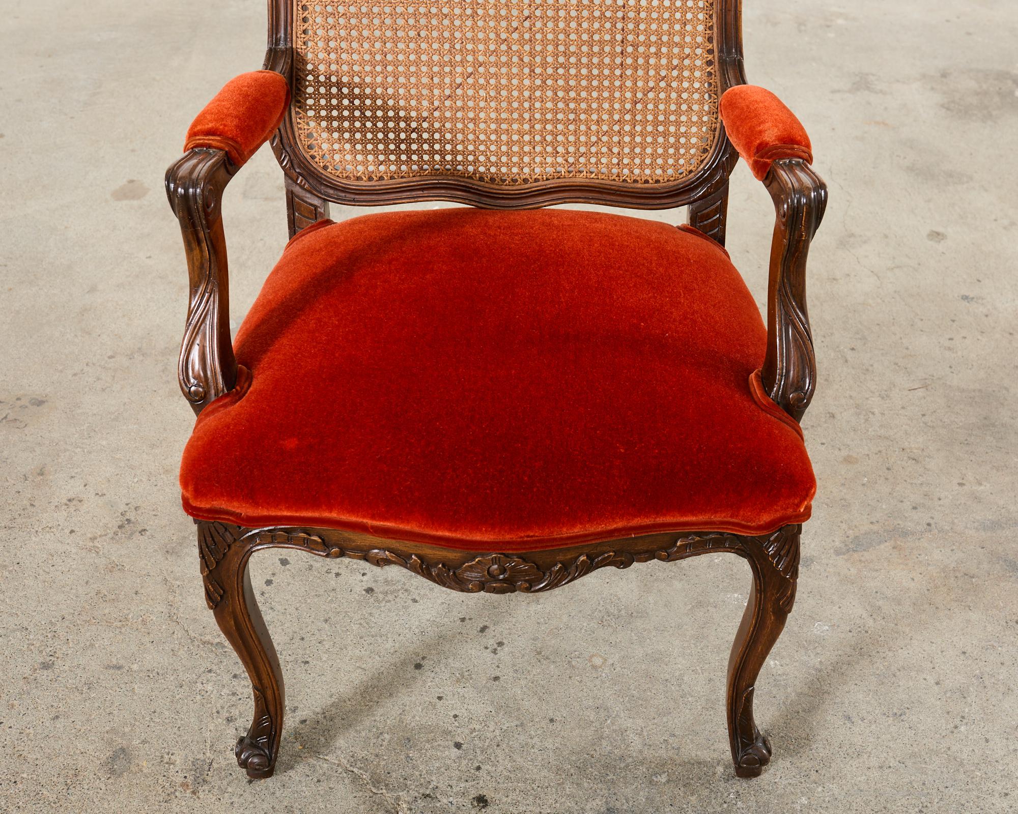 Set of Ten Country French Provincial Style Walnut Mohair Dining Chairs 10