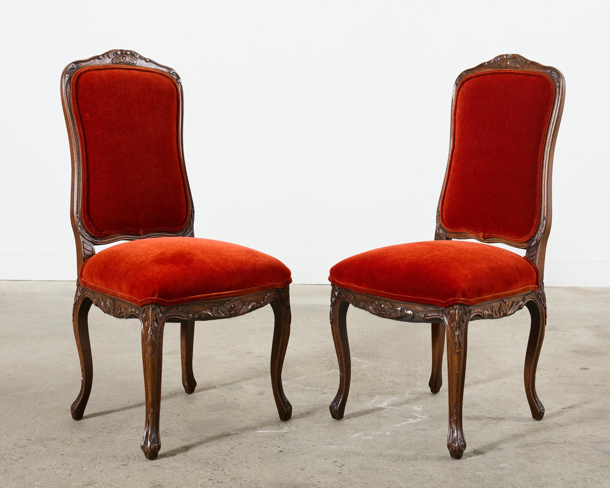 Set of Ten Country French Provincial Style Walnut Mohair Dining Chairs 13