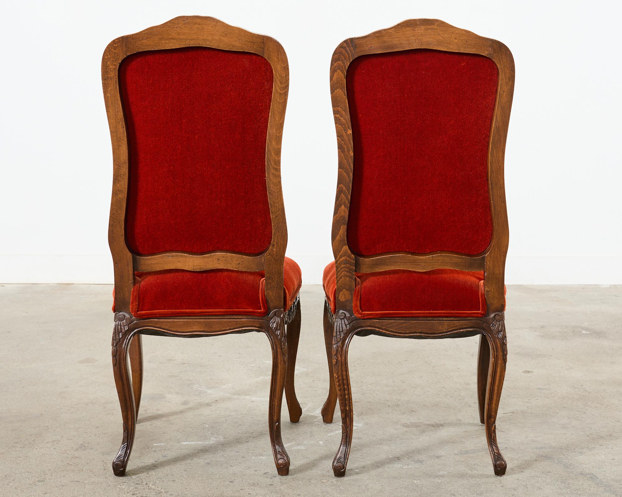Set of Ten Country French Provincial Style Walnut Mohair Dining Chairs 14