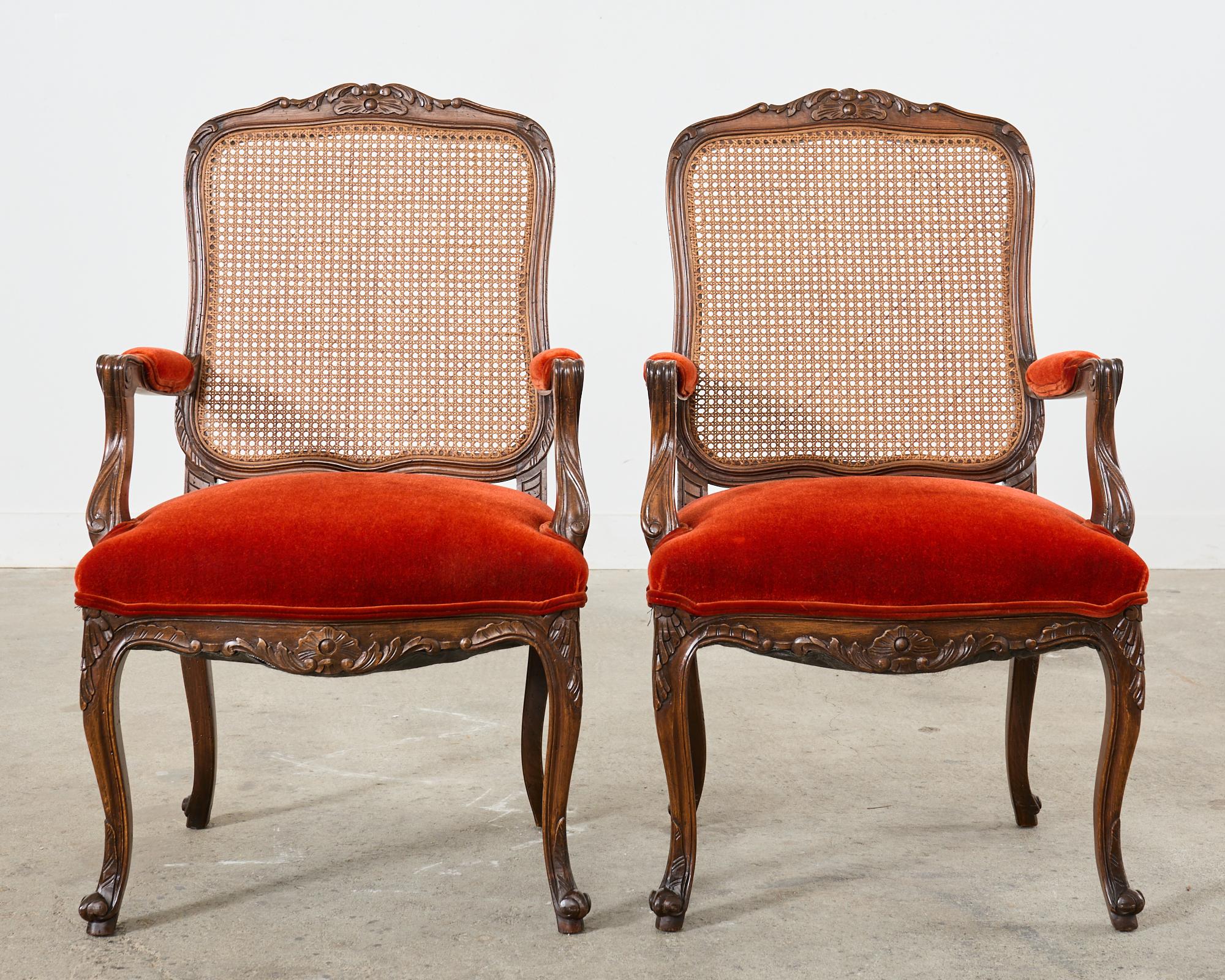 Set of Ten Country French Provincial Style Walnut Mohair Dining Chairs In Good Condition In Rio Vista, CA