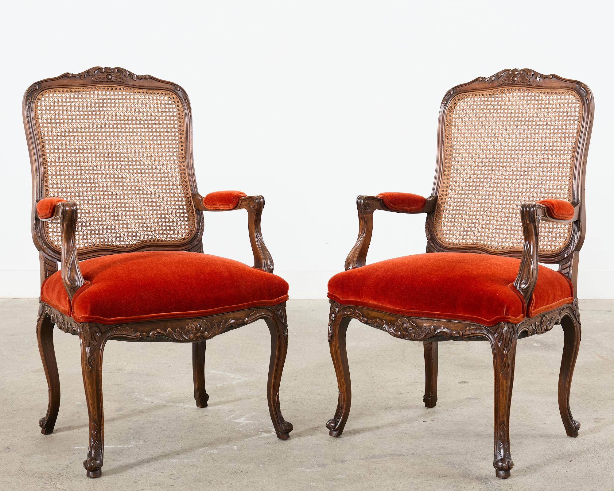 20th Century Set of Ten Country French Provincial Style Walnut Mohair Dining Chairs