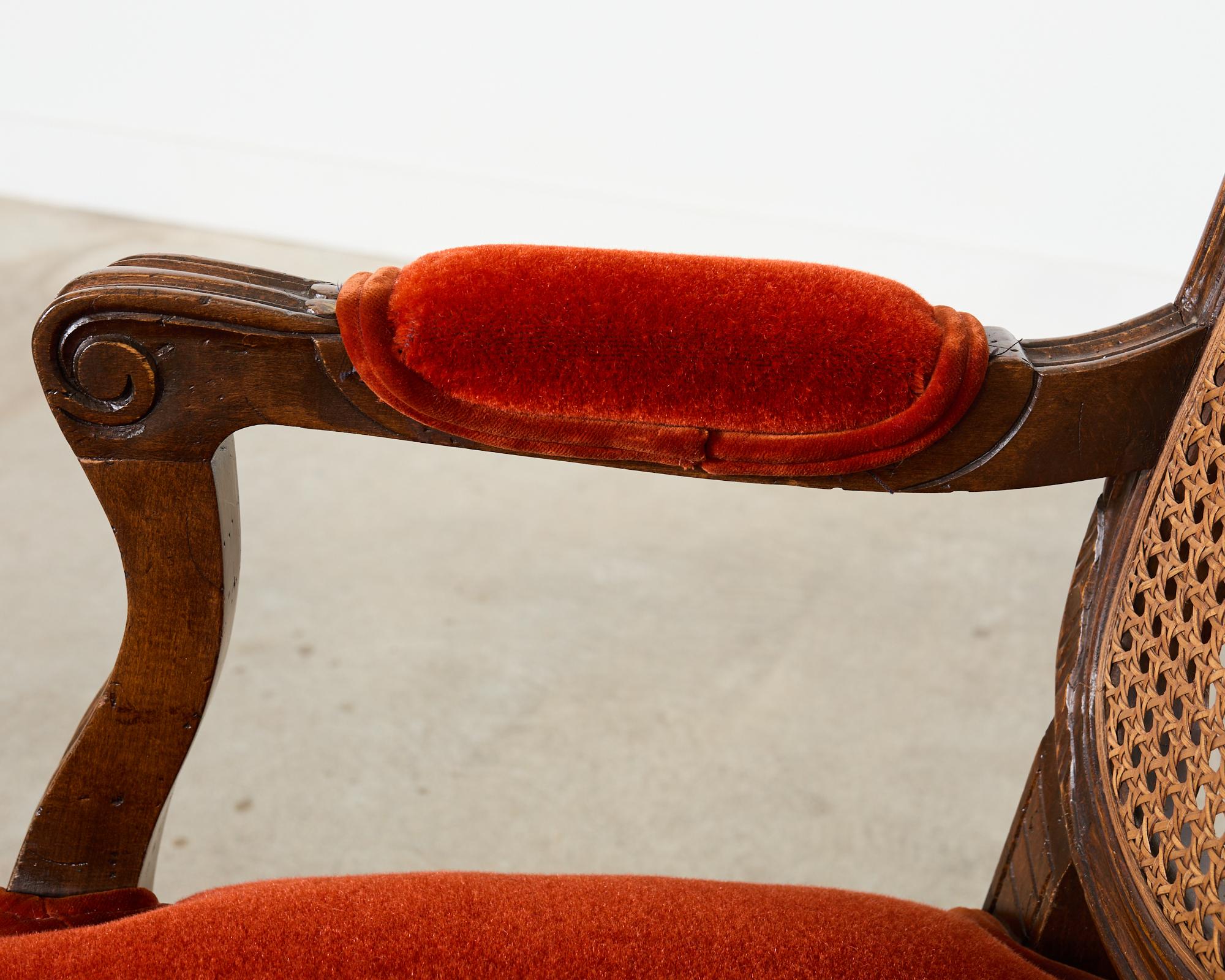 Set of Ten Country French Provincial Style Walnut Mohair Dining Chairs 3