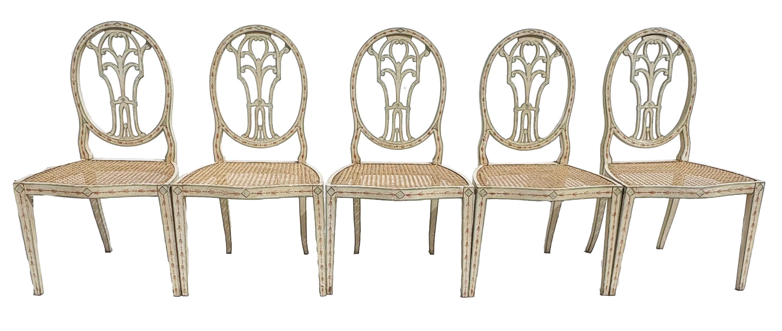 Neoclassical Set of Ten Custom-Painted Italian Dining Chairs, c.1950s For Sale