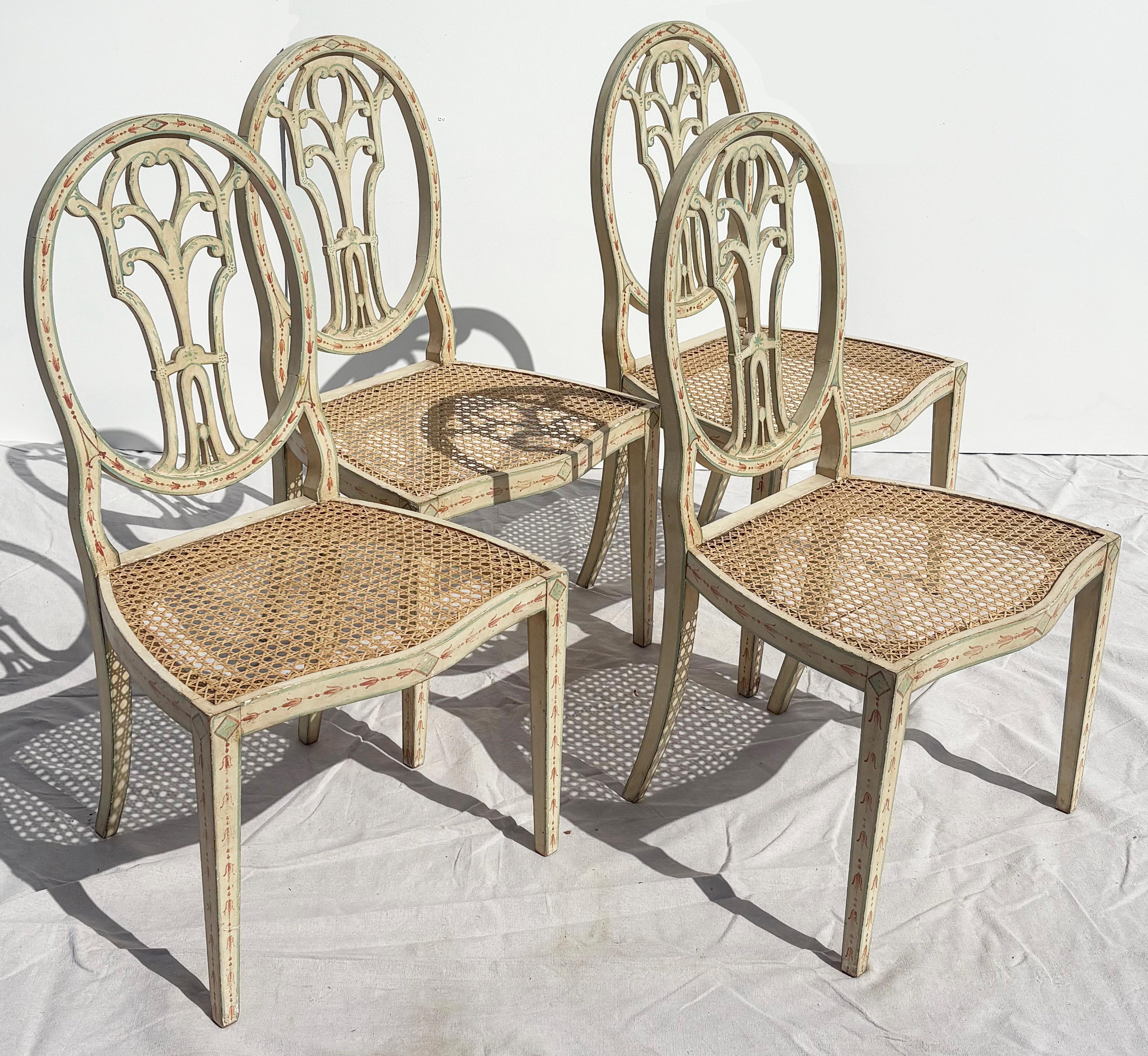 Caning Set of Ten Custom-Painted Italian Dining Chairs, c.1950s For Sale