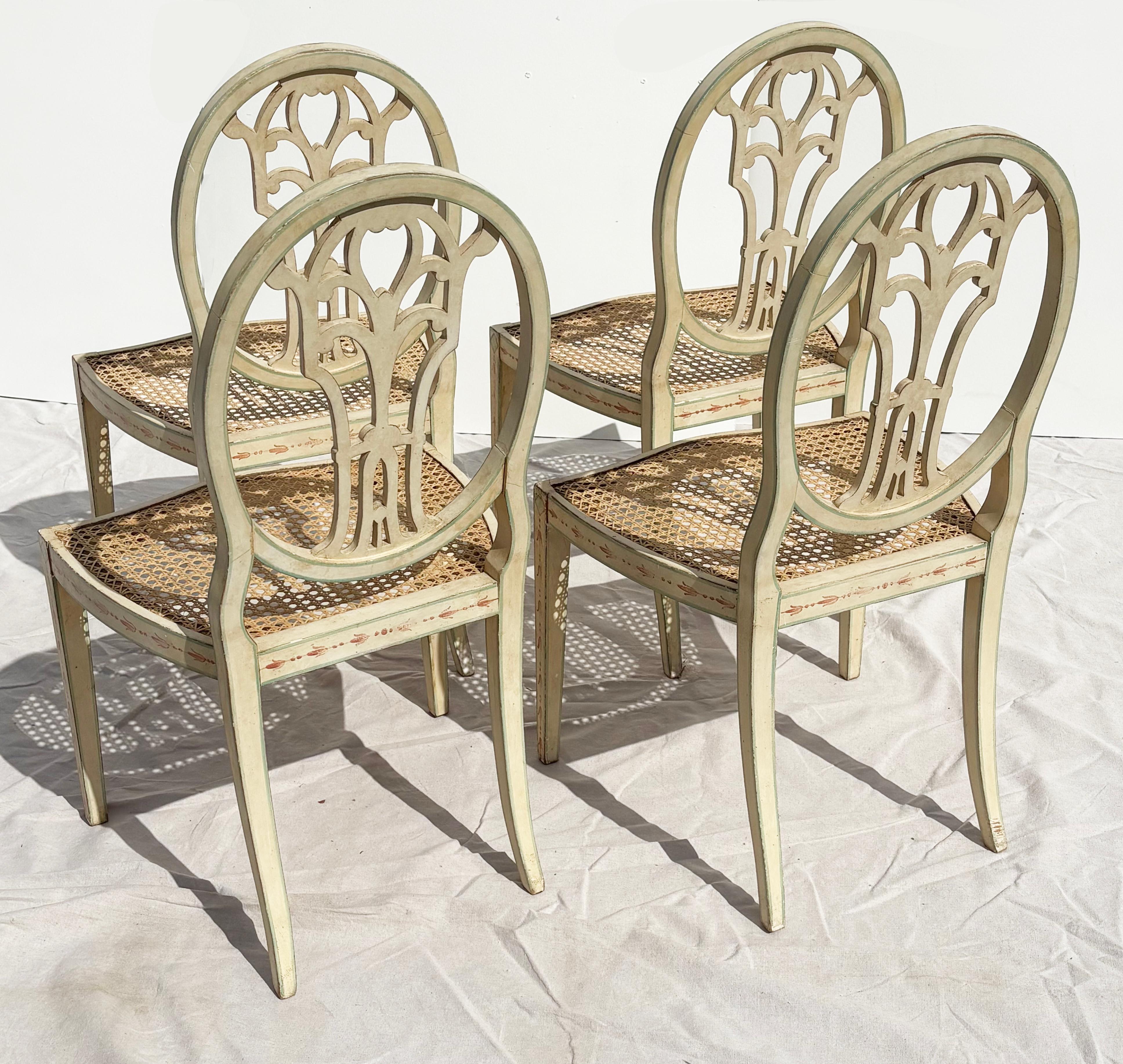 Set of Ten Custom-Painted Italian Dining Chairs, c.1950s In Distressed Condition For Sale In Briarcliff Manor, NY