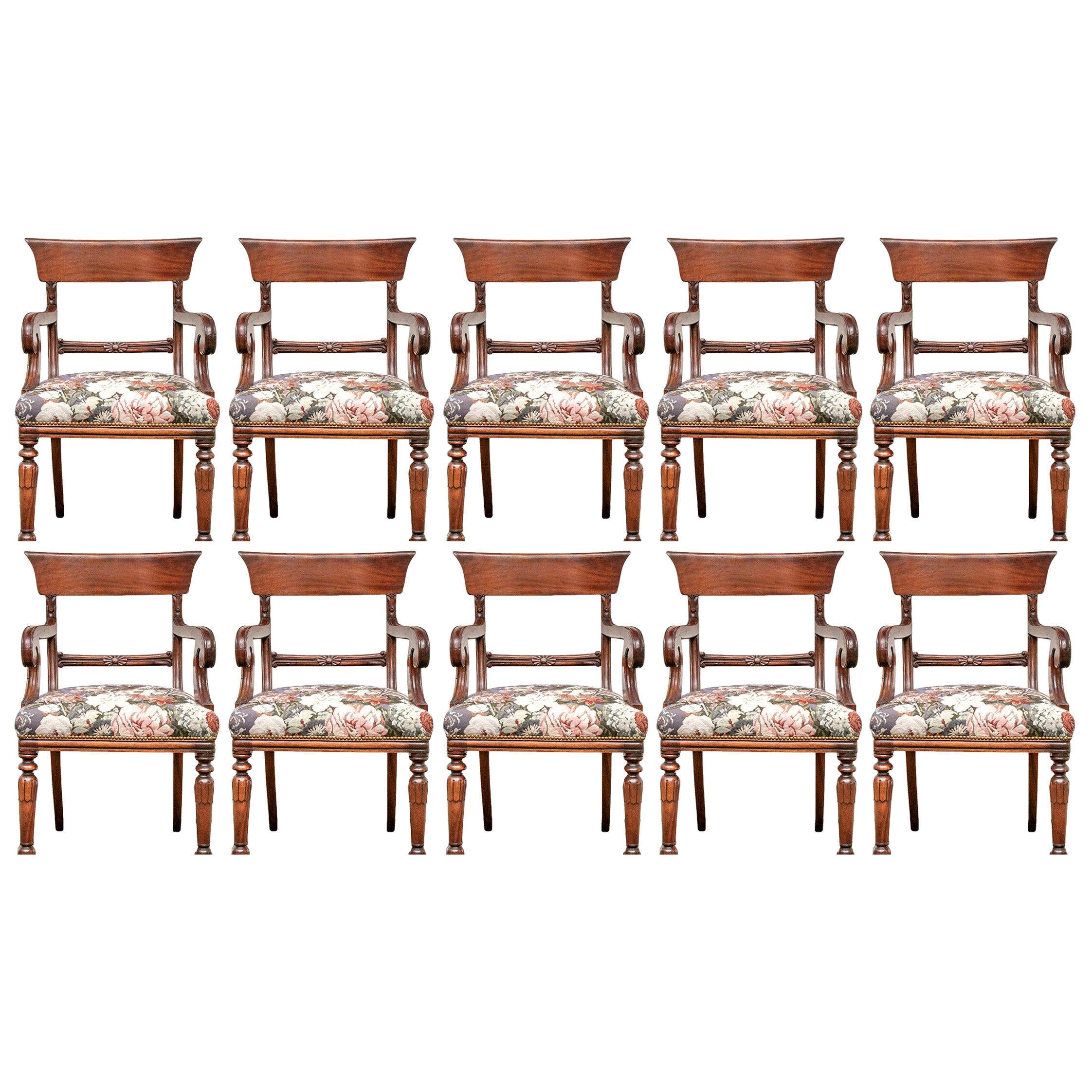 Set of Ten Custom William XVI Style Armchairs