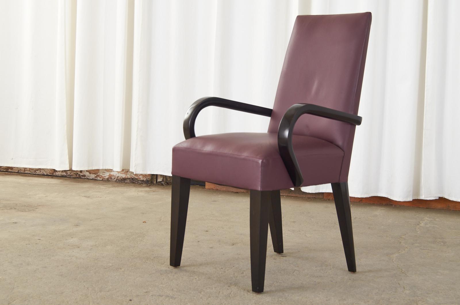 Hardwood Set of Ten Dakota Jackson Leather Dolce Dining Chairs For Sale