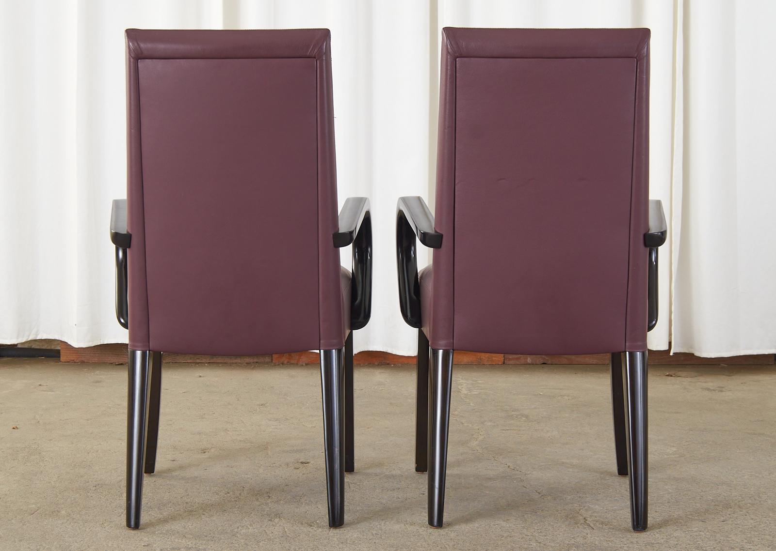 Lacquered Set of Ten Dakota Jackson Leather Dolce Dining Chairs For Sale