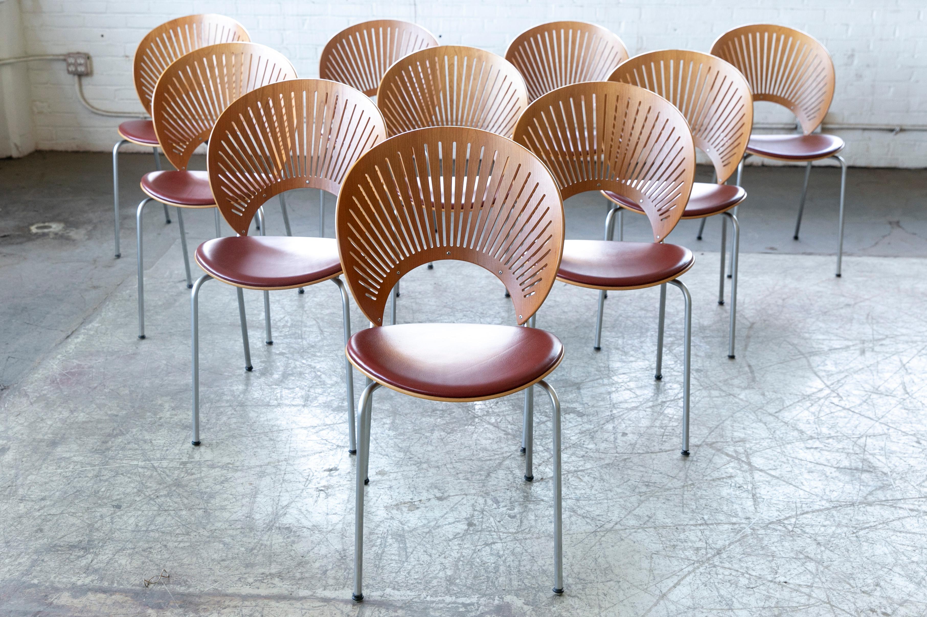 Hêtre Ensemble de dix chaises de salle à manger danoises modèle Trinidad par Nana Ditzel en vente