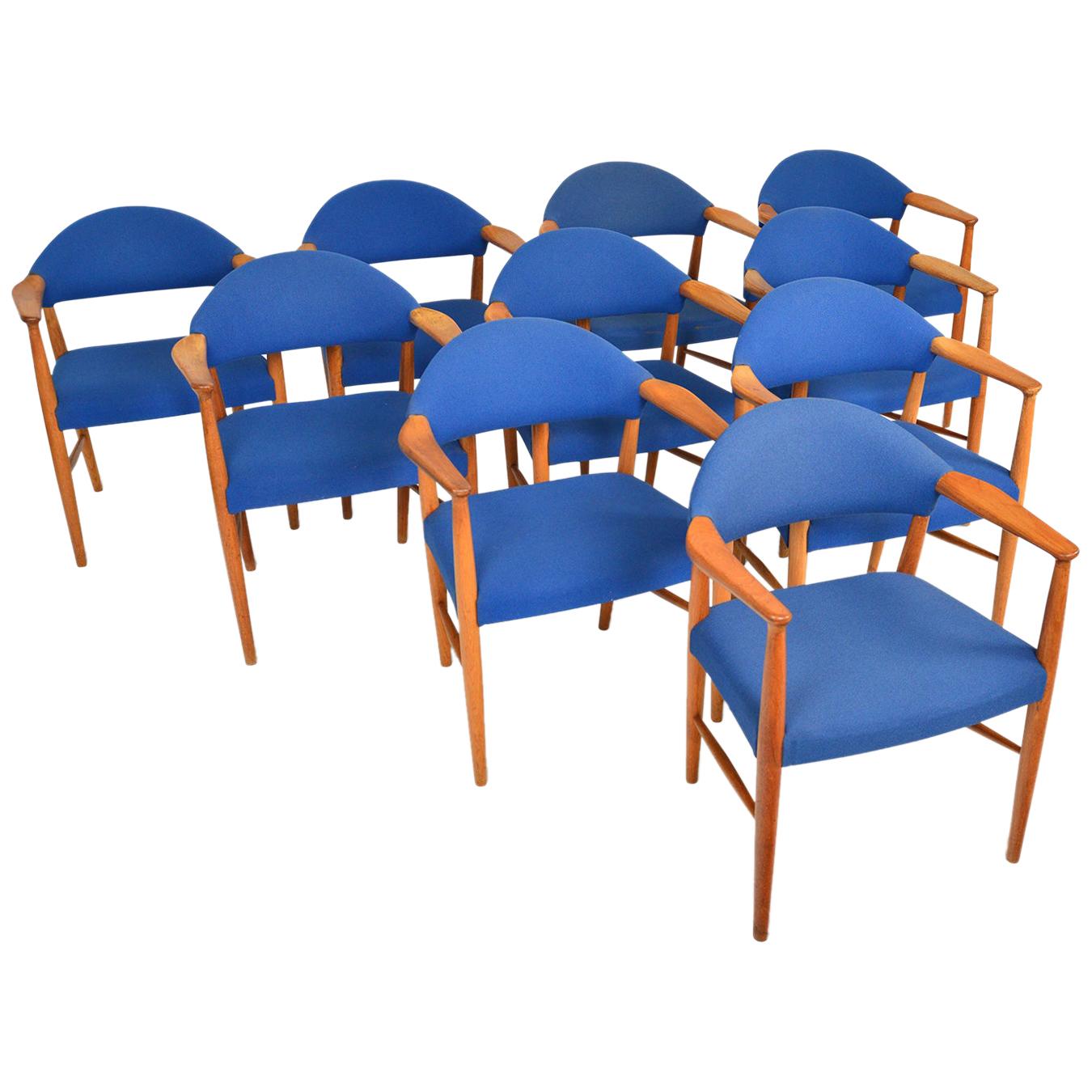 Set of Ten Danish Kurt Olsen Mid Century Armchairs Chairs in Teak