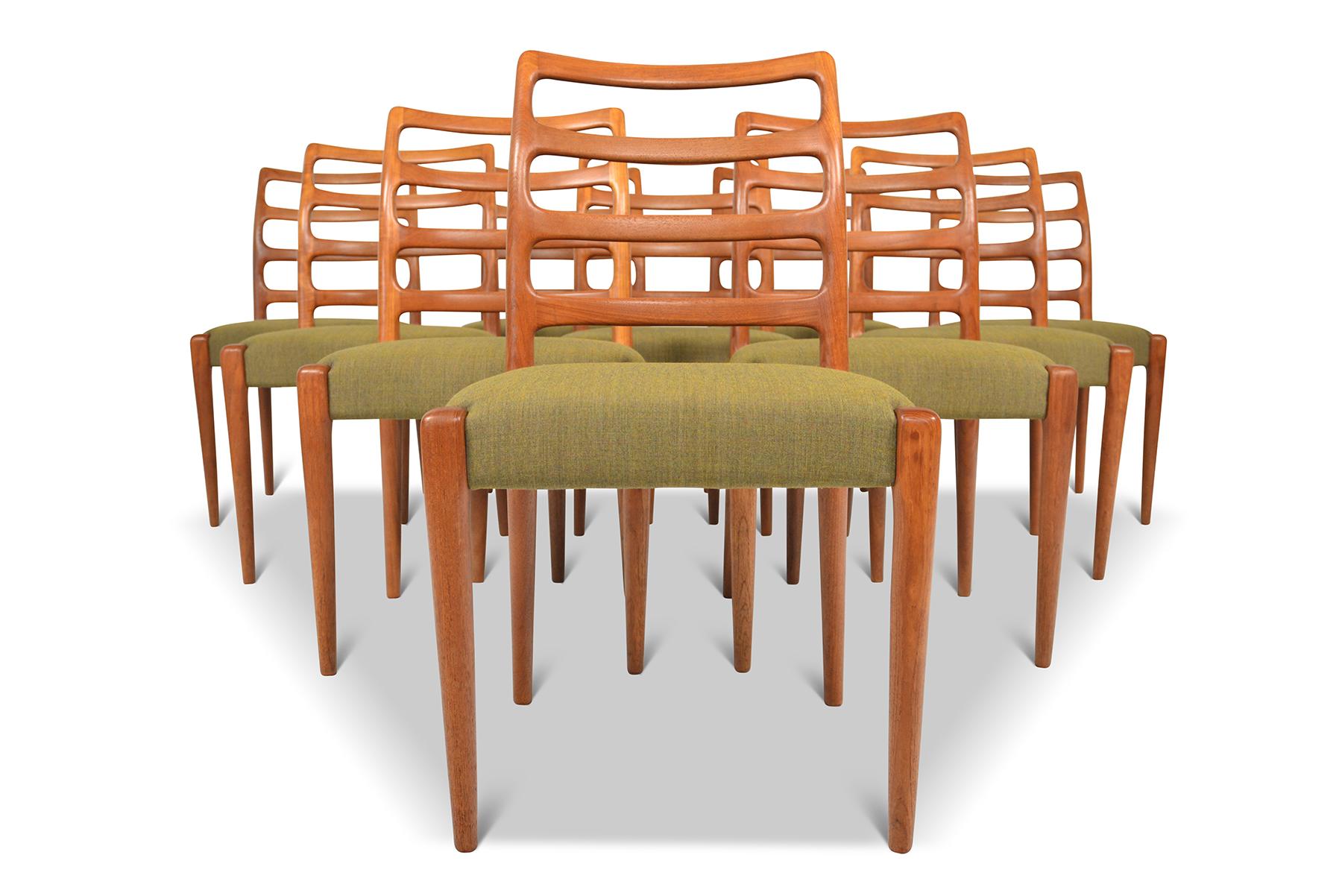 Origin: Denmark
Designer: Unknown
Manufacturer: Unknown
Era: 1960s
Measurements: 19.5 wide x 17.5 deep x 34 tall, seat height 18.5 tall

Condition:
Frames have been fully restored. New upholstery with fresh foam in Kvadrat Remix wool.