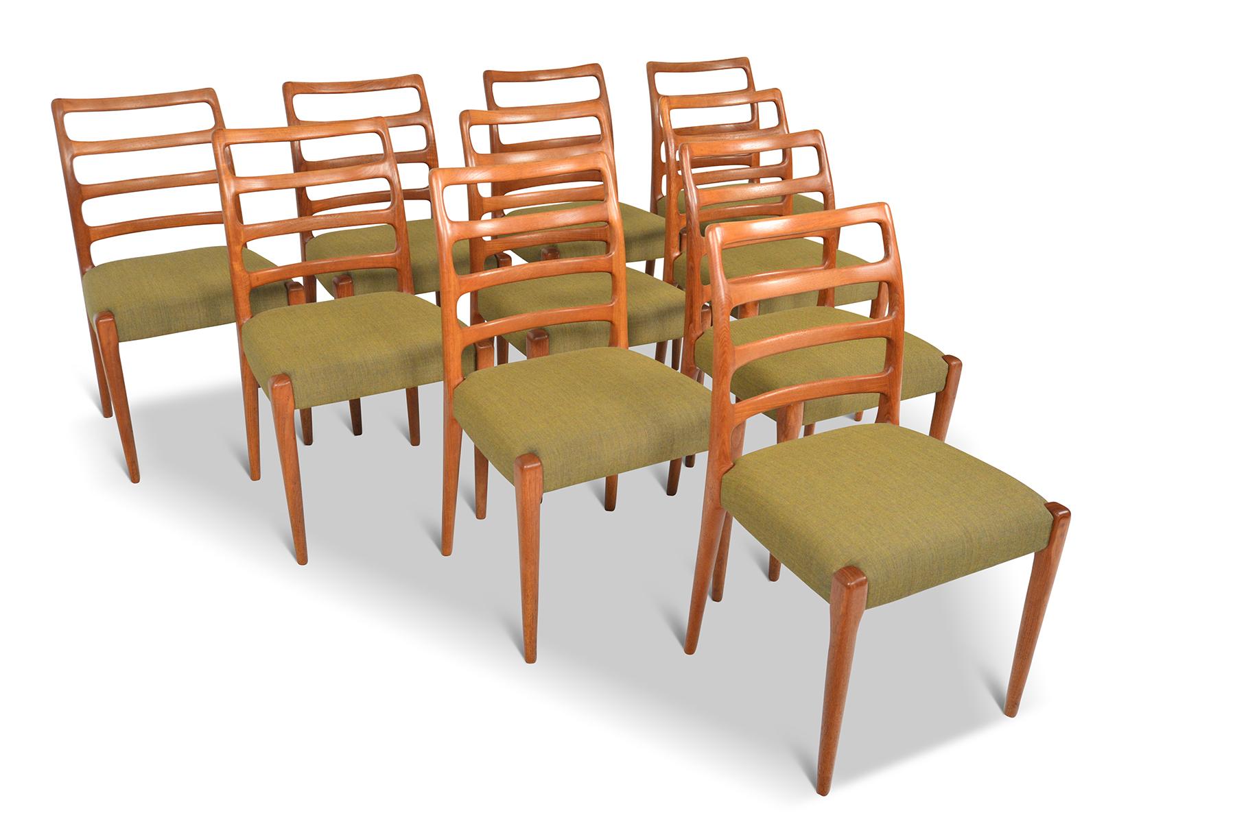 Mid-Century Modern Set of Ten Danish Ladderback Mid Century Dining Chairs in Teak