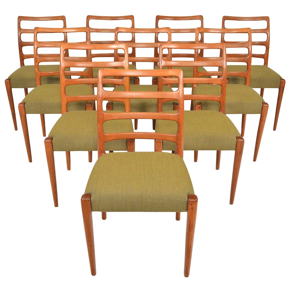 Set of Ten Danish Ladderback Mid Century Dining Chairs in Teak