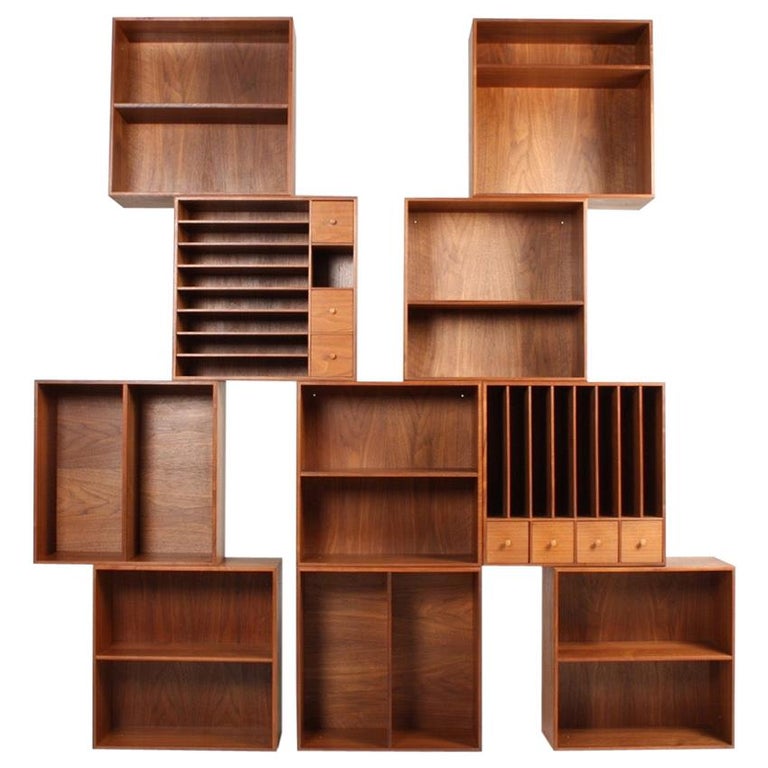 Set Of Ten Danish Midcentury Wall Mounted Bookcases For Sale At