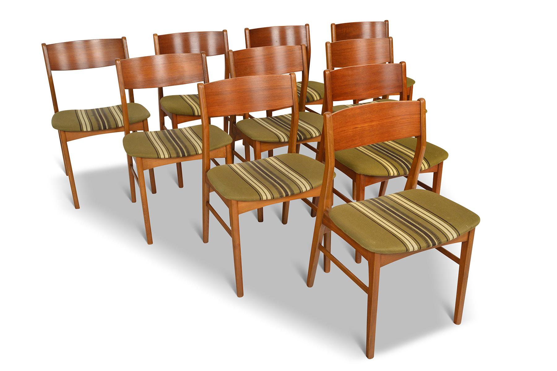 Scandinavian Modern Set of Ten Danish Modern Dining Chairs in Teak and Beech