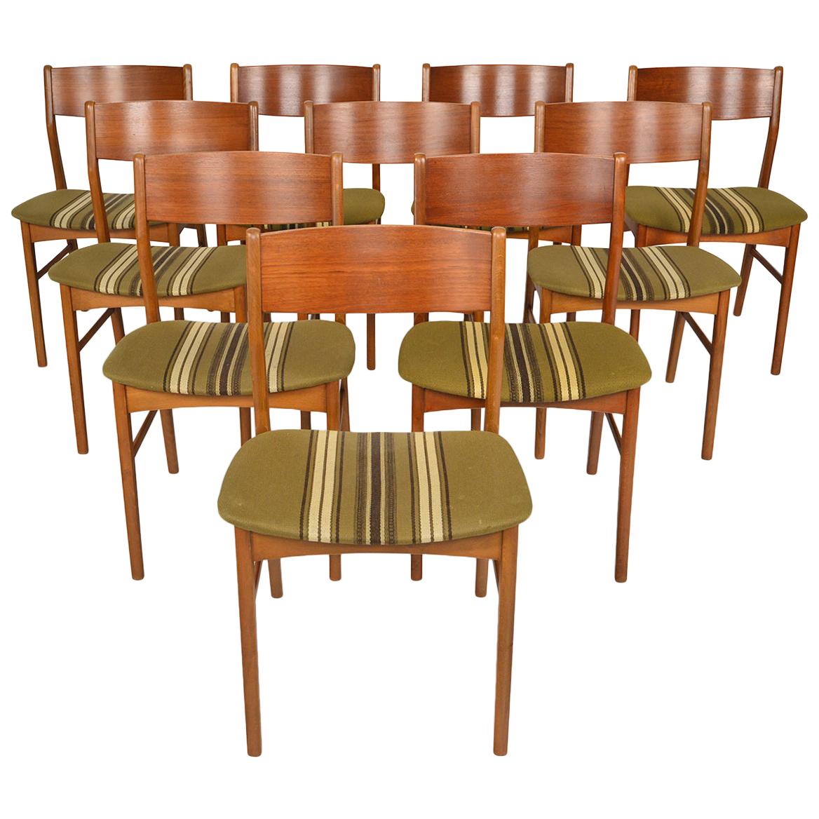 Set of Ten Danish Modern Dining Chairs in Teak and Beech
