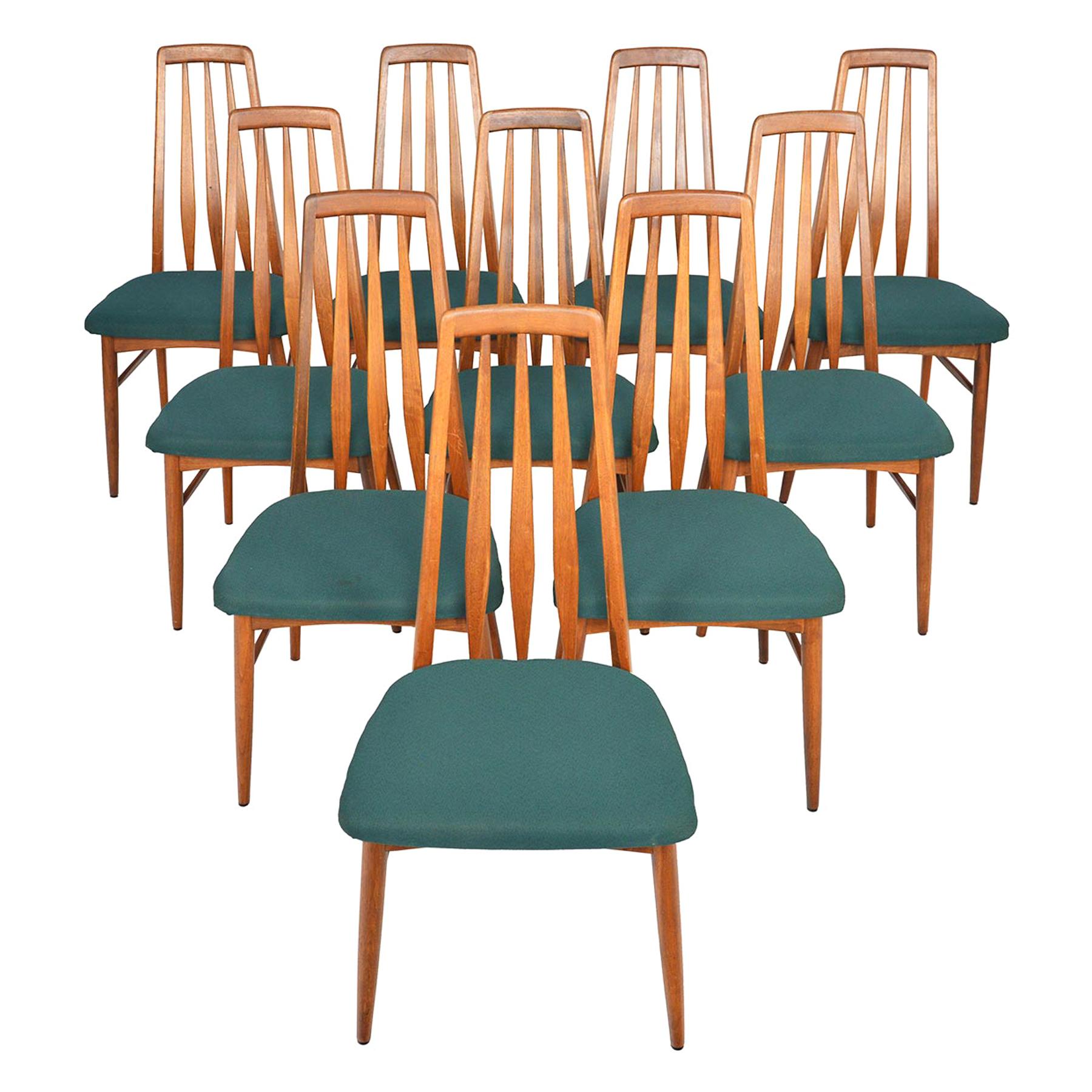 Set of Ten Danish Modern Eva Highback Dining Chairs in Walnut by Niels Koefoed