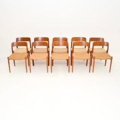 Set of Ten Danish Vintage Teak Model 75 Dining Chairs by Niels Moller