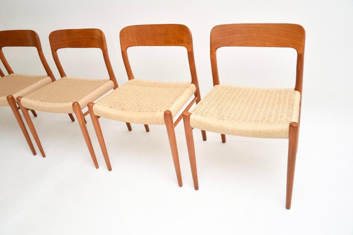 Papercord Set of Ten Danish Vintage Teak Model 75 Dining Chairs by Niels Moller