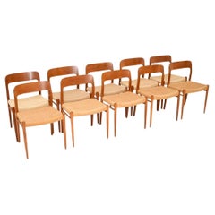 Set of Ten Danish Vintage Teak Model 75 Dining Chairs by Niels Moller