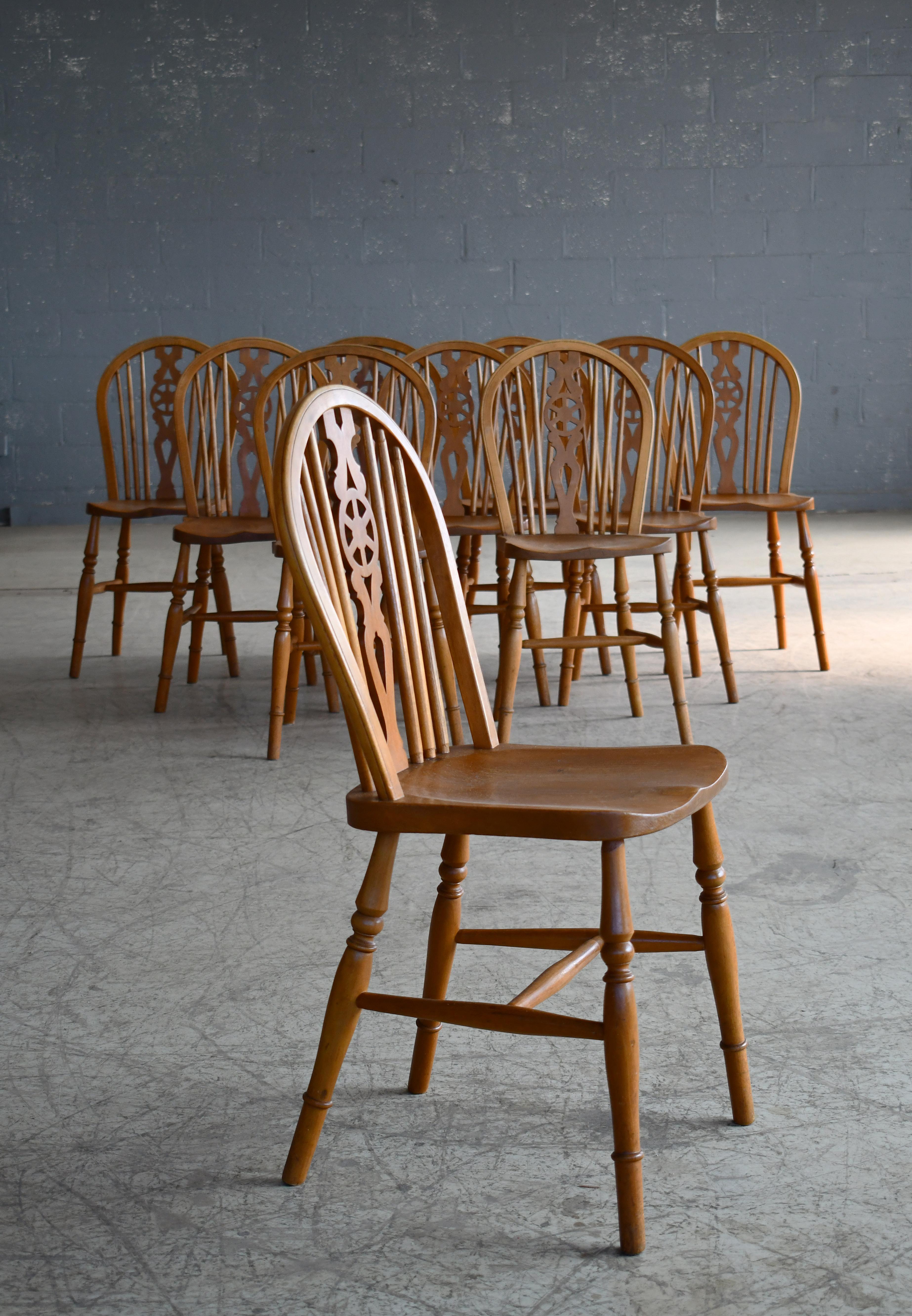 Country Set of Ten Danish Windsor Style Dining Chairs, Early to Mid-1900s For Sale