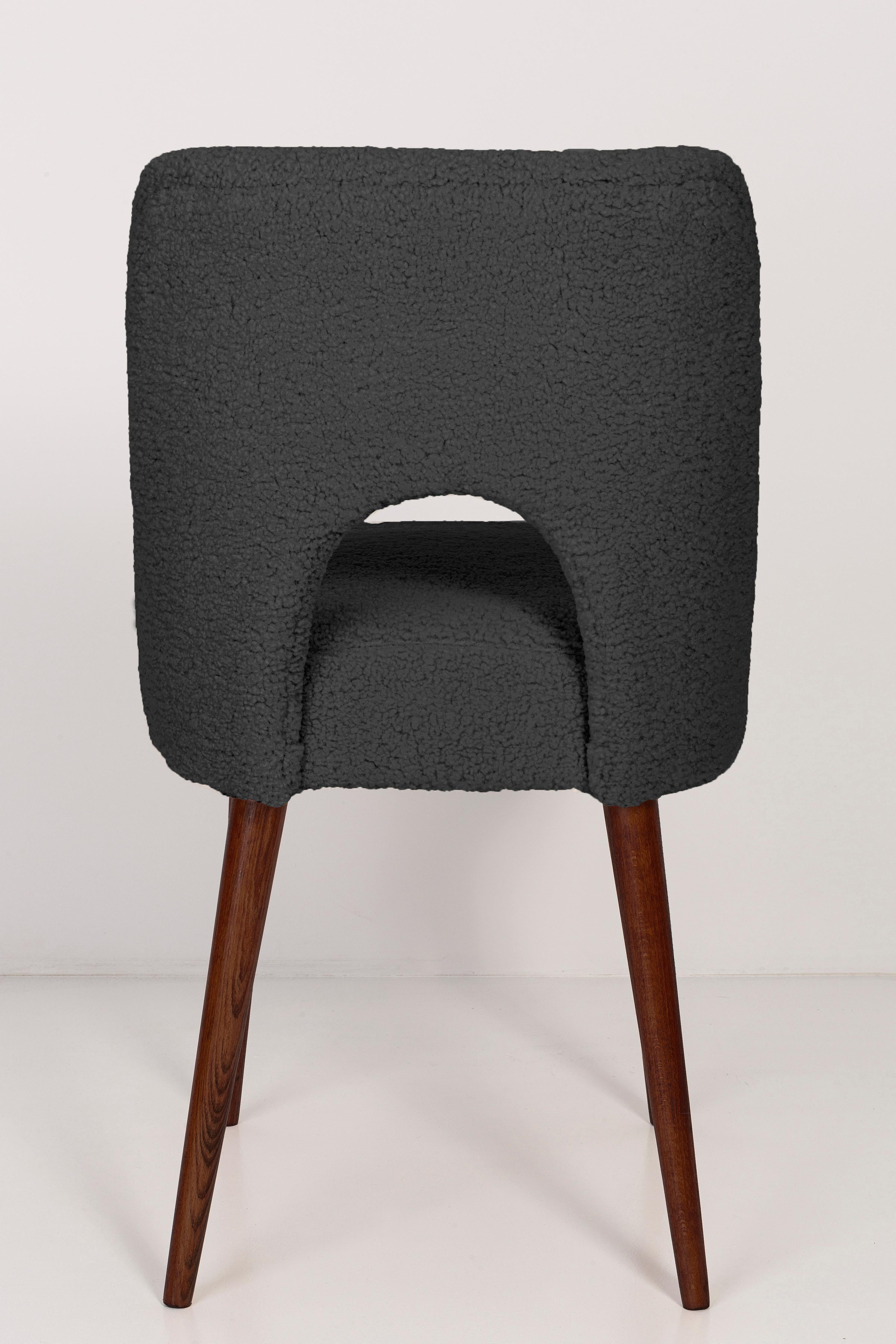 Textile Set of Ten Dark Gray Boucle 'Shell' Chairs, 1960s For Sale